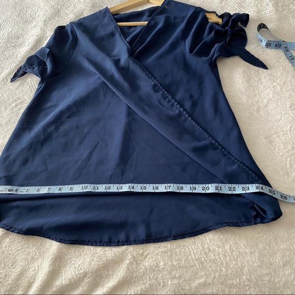 Dark Blue Tied Sleeve Surplice Blouse - Picture 7 of 8